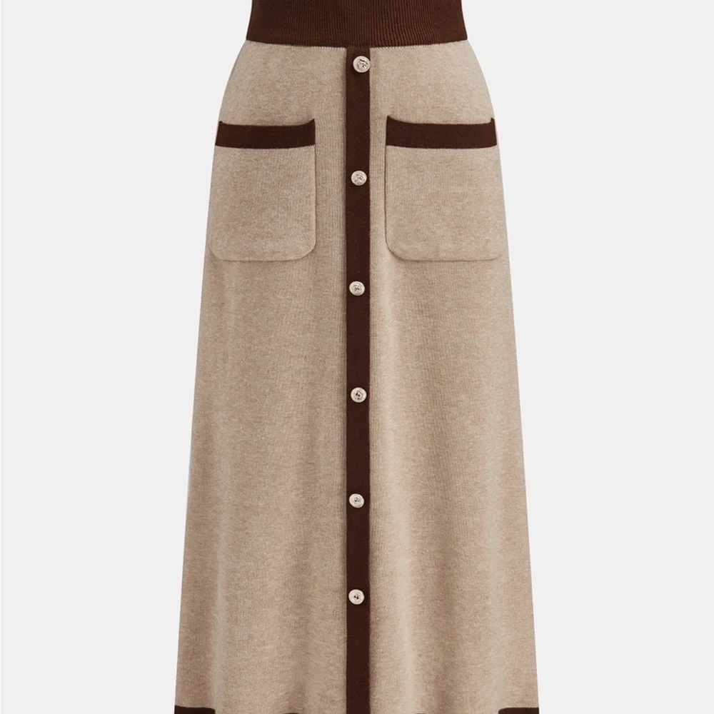 Commense Knit Tan and Brown Women's Skirt and sweater set - Picture 5 of 7